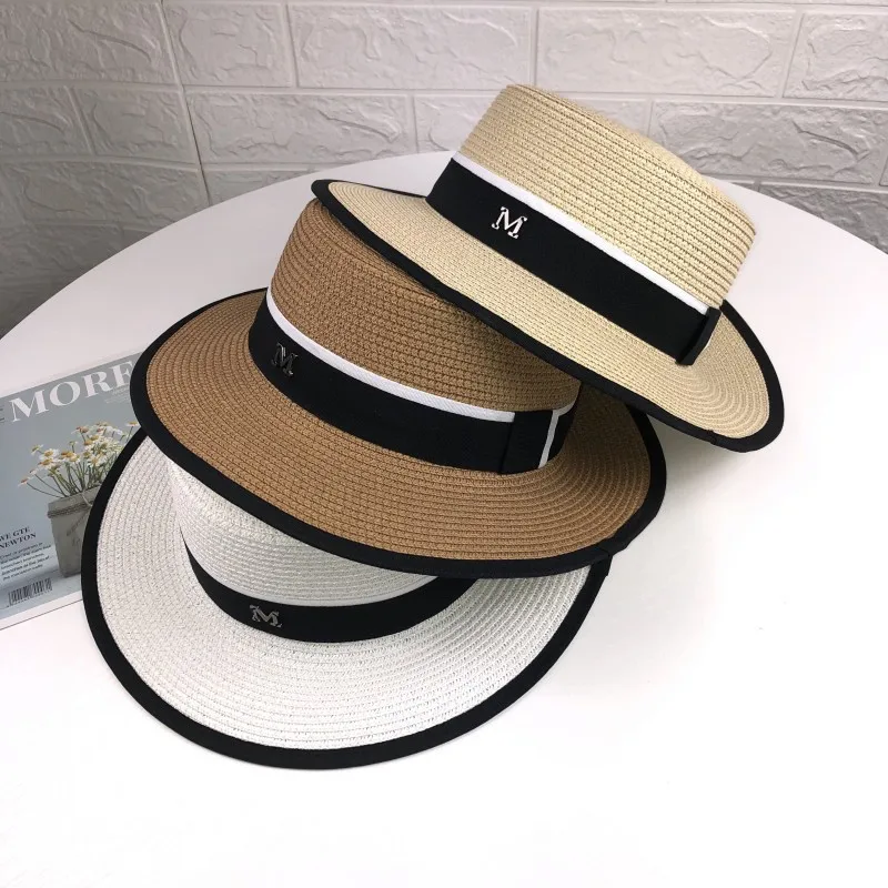 Female Summer Outing Beach Hat Beach Sun Shading and Sun Protection Sun Grass Hat Flat Top Hat