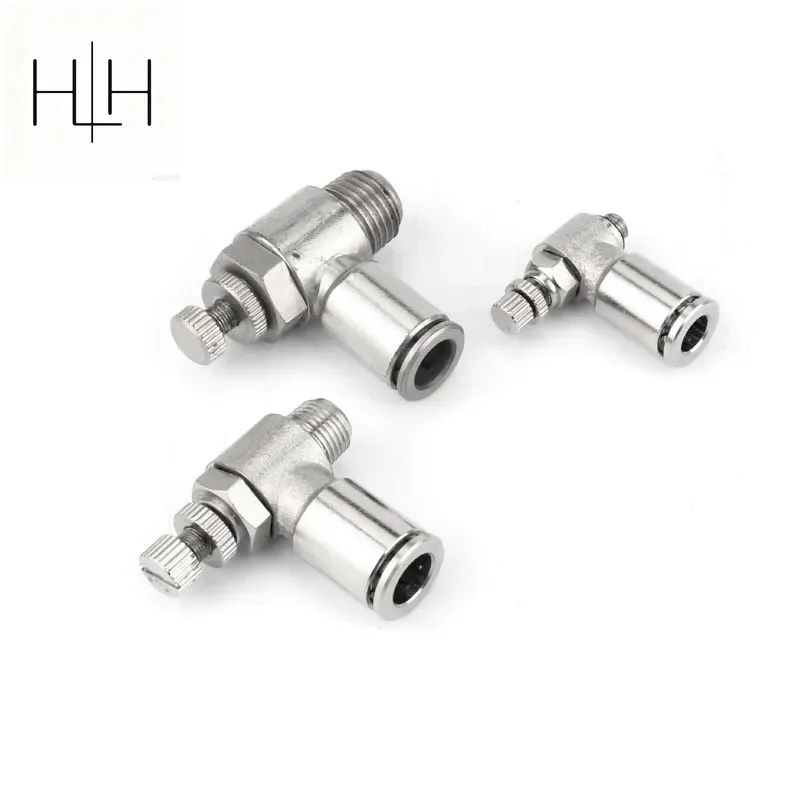 HLH SL 1/8 1/4  3/8 1/2 M5 Brass Nickel-plated Pneumatic Quick Coupling Male Thread Air Speed Control Valve Acceleration Valve