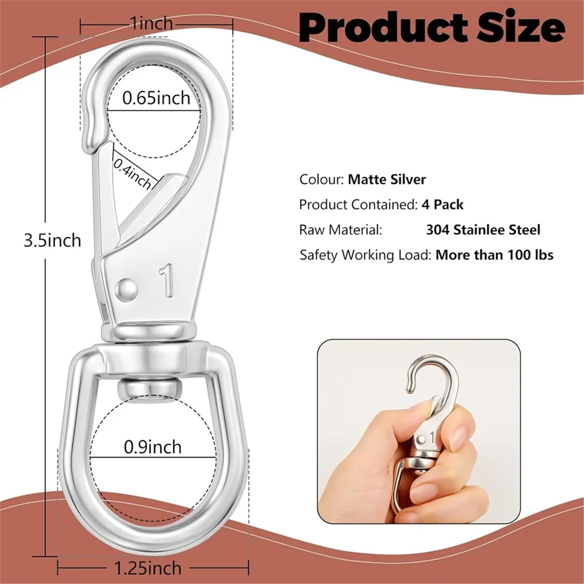 4 Pack Swivel Snap Hooks, 3.5 Inch Heavy Duty Swivel Hook for Flag Pole Rope, Dog Leashes, Keychains, Boat Ropes