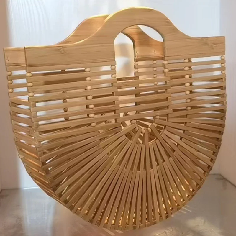 

Summer New Handmade Wooden Handbag Bali Bohemia Seaside Beach Travel Bag Elegant Female Weave Hollow Out Tote Sac A Main Femme