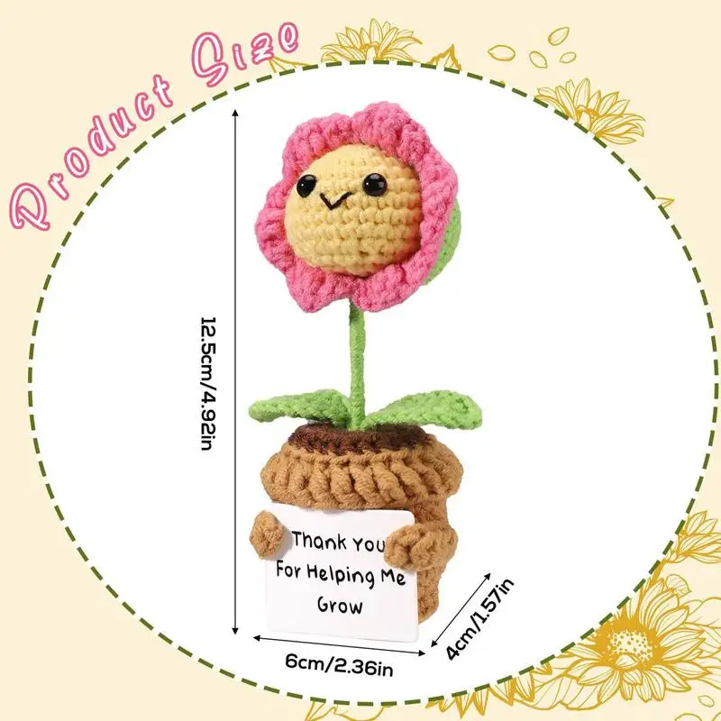 Crochets Sunflower Artificial Flowers Emotional Knitted Sunflower Handmade Encouragement Plant Decor For Car Dashboard Window