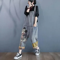 Denim Jumpsuits Women Harem Pants Loose Overalls for Women Clothes Korean Style Vintage Playsuits Casual Cartoon Print Trousers