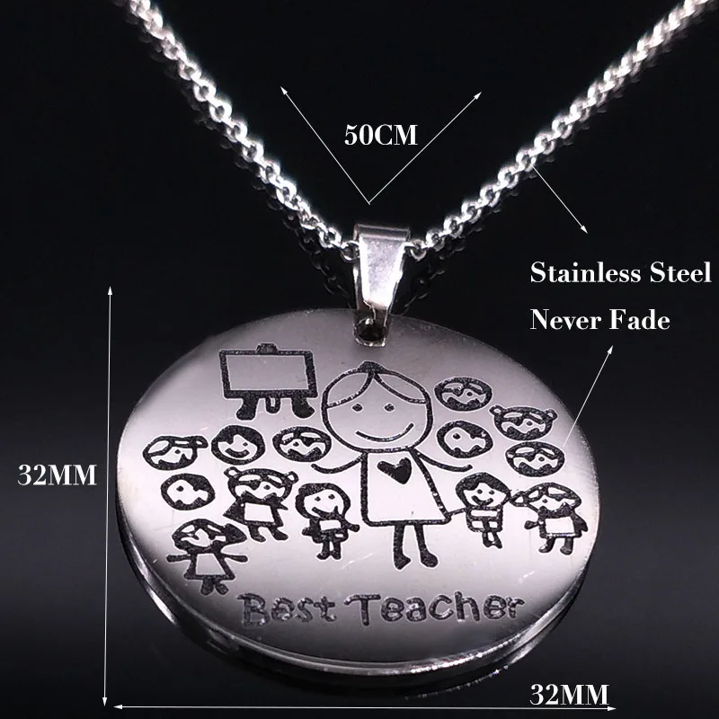 2026 Fashion Teacher Stainless Steel Necklace Women jewlery Silver Color Necklaces & Pendants Jewelry acero inoxidable ND21A
