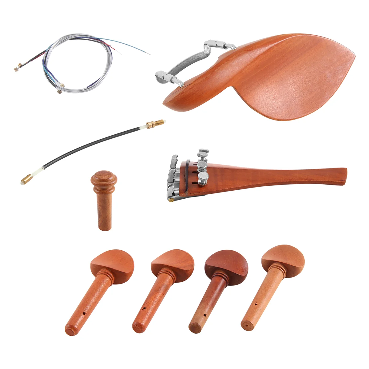 4/4 Violin Parts Accessories Chin Rest Tailpiece Fine Tuner Tuning Peg Tailgut Endpin Strings Kit