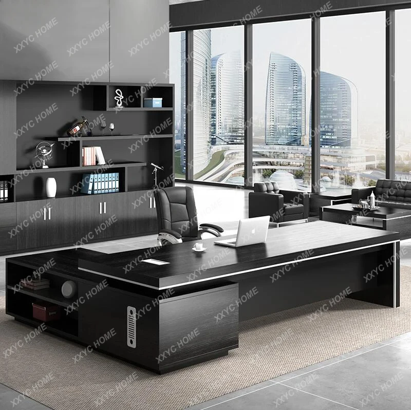 Light Luxury Minimalist Office Desk Black Executive Home L Shaped Computer Desk Reception Floor Mesa Escritorio Office Furniture