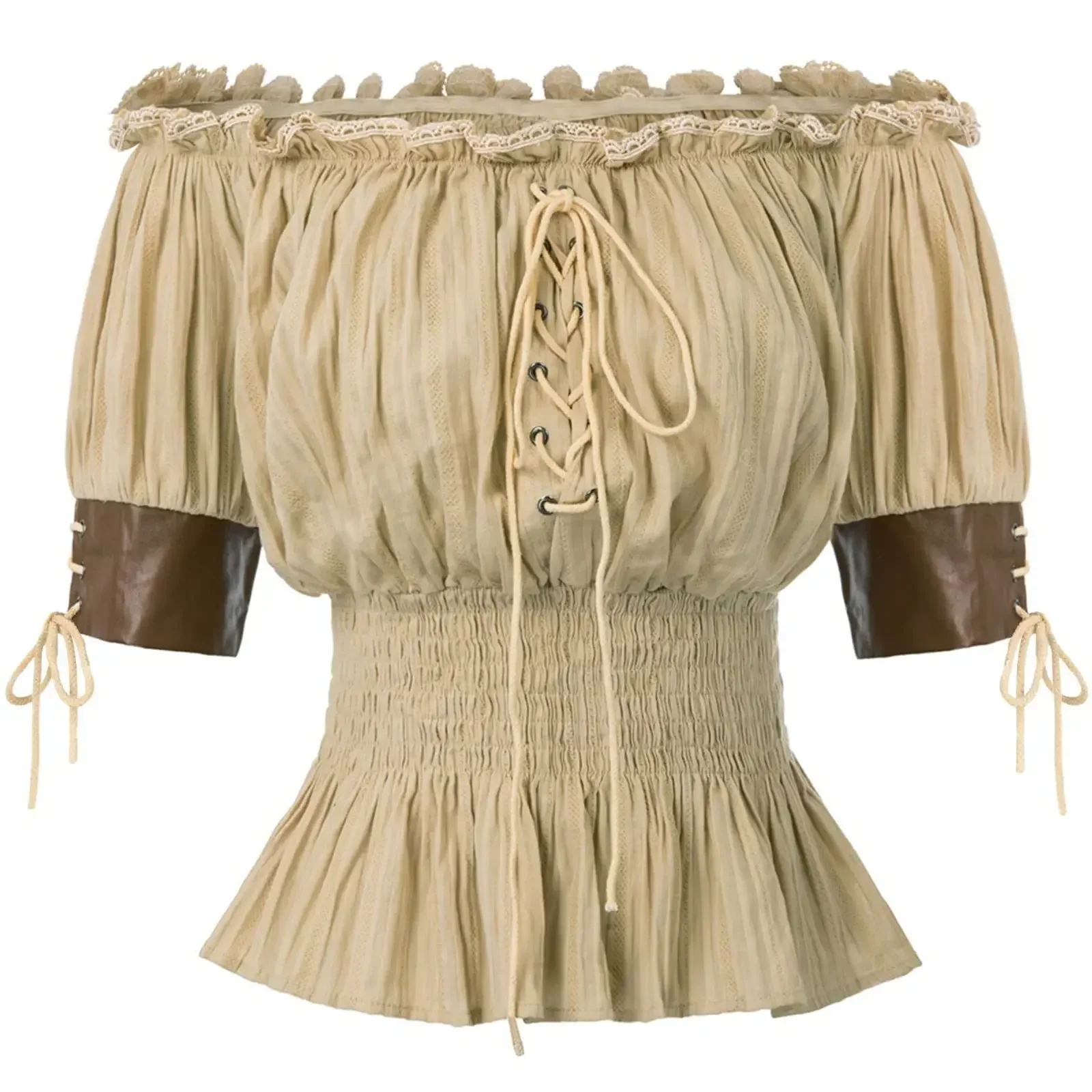 

Medieval Age Aristocratic Attire Women's Vintage Blouse Retro Steampunk Top Victorian Sleeve Off Shoulder Shirts Clothes Female