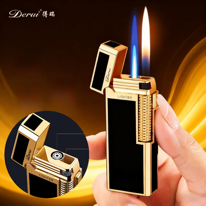 

Легкая узкая металлическая ветрозащитная зажигалка с двойным пламенем, 2026, боковая скользящая шлифовальная круга в стиле ретро, бутановая зажигалка, подарки