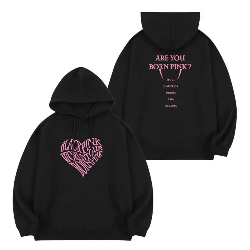 Unisex Sweatshirt Black Pink Girl Letters Printed Hooded Women Hoodies Y2K Casual Girl Pullover Korean Trend Clothes Tops