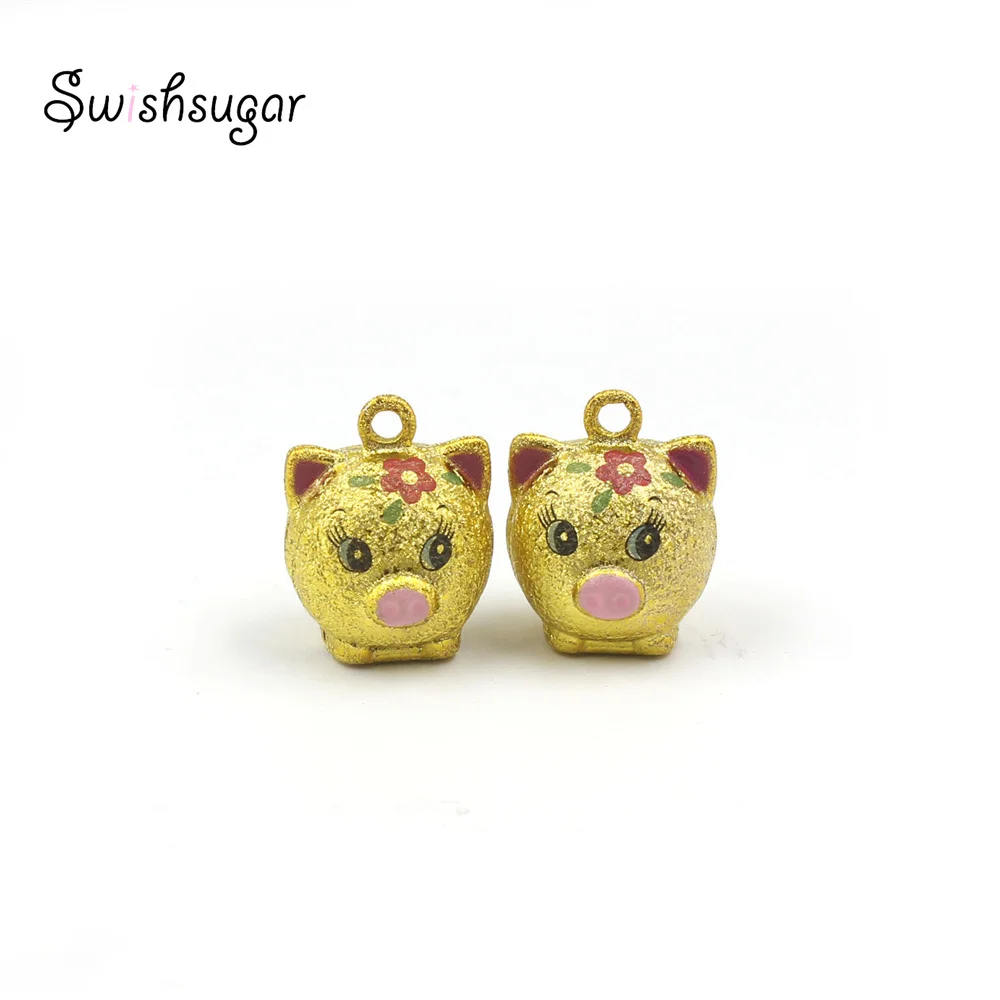 

Frosted Cartoon Pig Enamel Metal Jingle Bell Charm Pet Cat Dog Pendant DIY Crafts Finding Jewelry Accessories