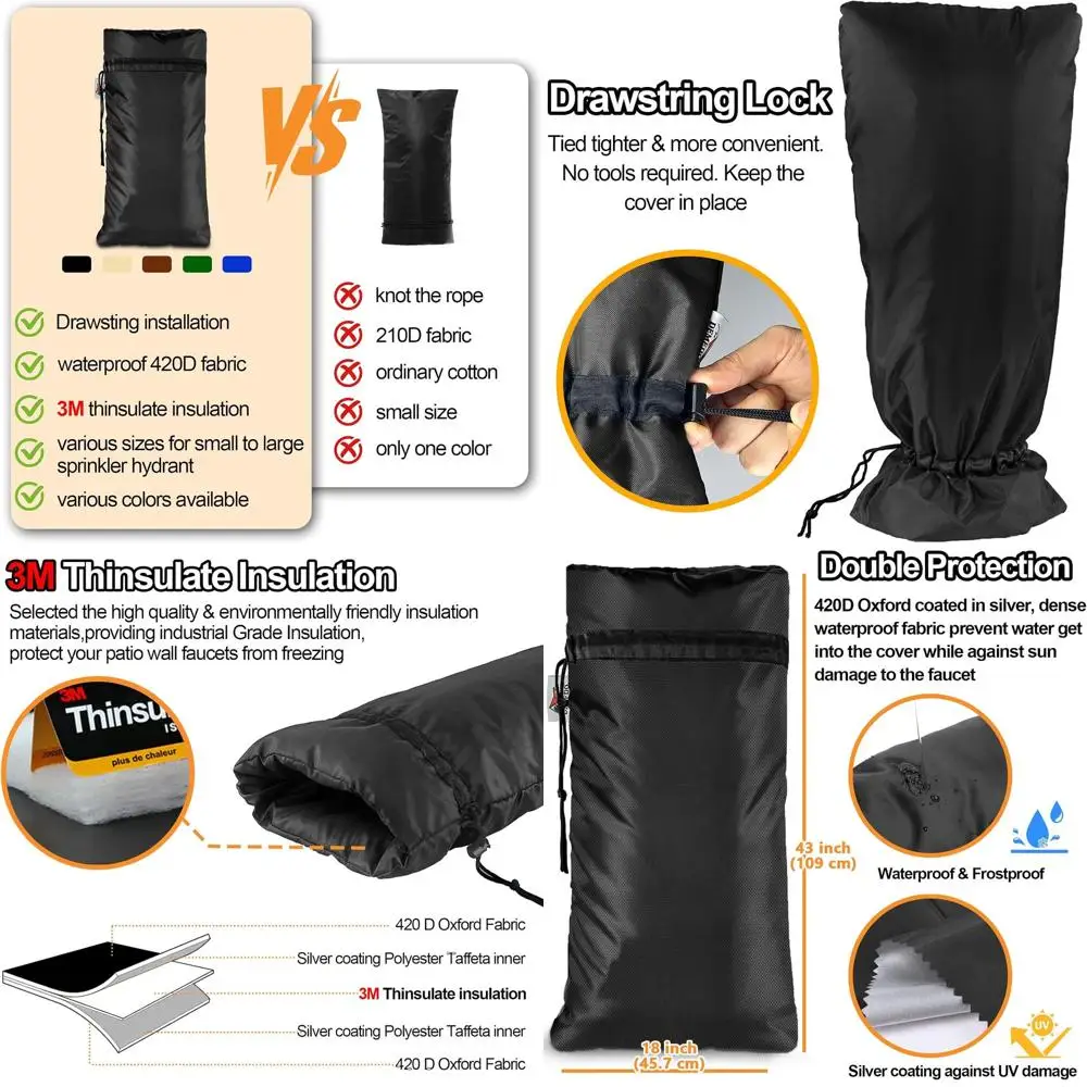 

Insulated Outdoor Faucet Cover for RV Park, 3M Thinsulate, 43H x 18W, Black