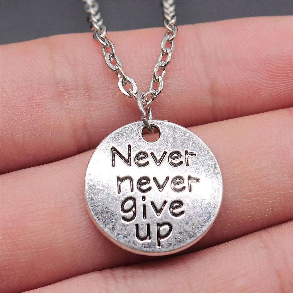  Antique Silver Color 20x20mm Never Never Give Up Pendant Necklace For Women