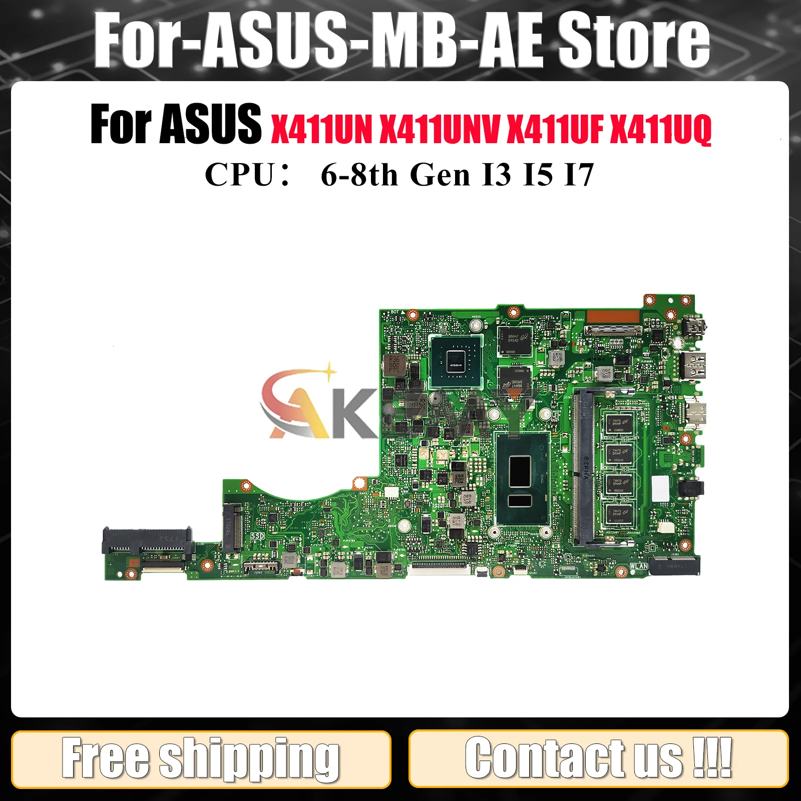 

X411UV Laptop Motherboard For ASUS VivoBook X411UQ X411UN S4000V X411U S4200U X411UV X411UNV X411UF r421u Mainboard I3 I5 I7 CPU