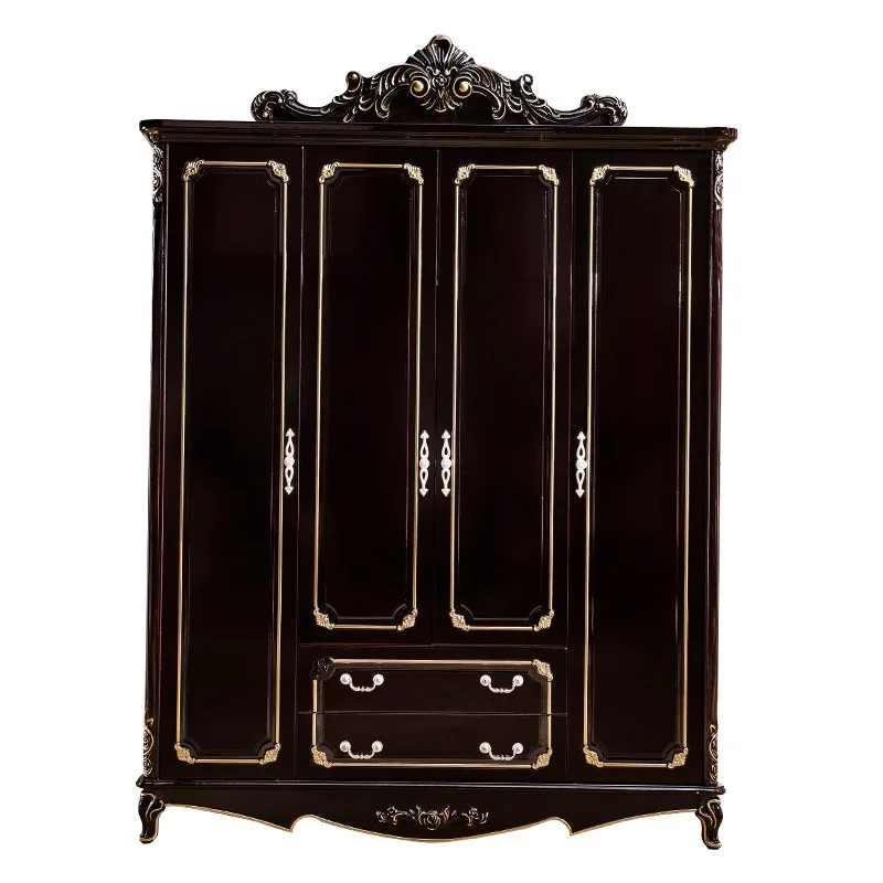 American wardrobe modern simple bedroom four doors ebony light luxury overall solid wood wardrobe European furniture