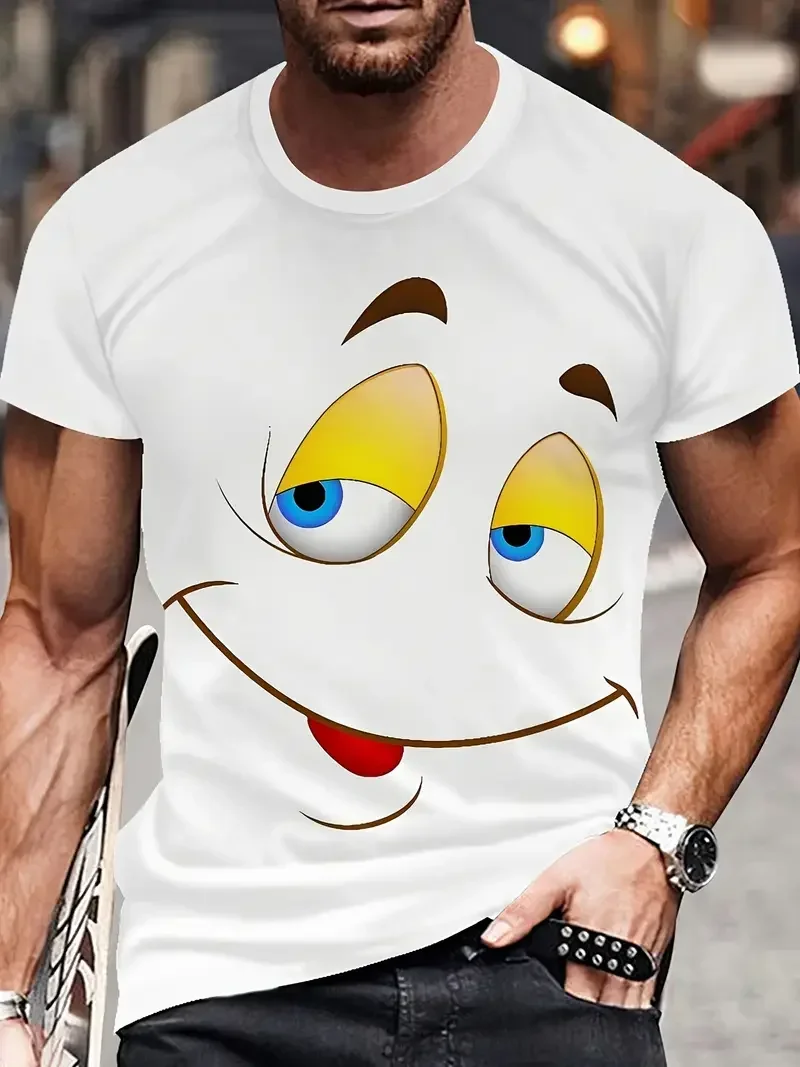 2025 Men's 3D Digital Print T-Shirt Vibrant Yellow Cartoon Face Graphic T Shirts Harajuku Funny Design T Shirt For Men Clothing