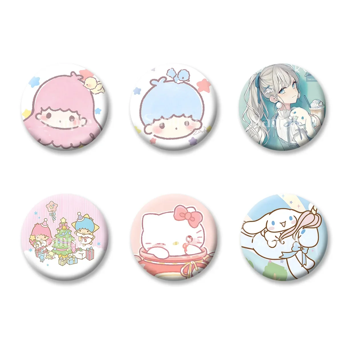 Sanrio-tarjetas con insignia Flash de Hello Kitty, pequeñas estrellas gemelas, llaveros de recuerdo, espejo de maquillaje práctico, imán para nevera, accesorios ACG