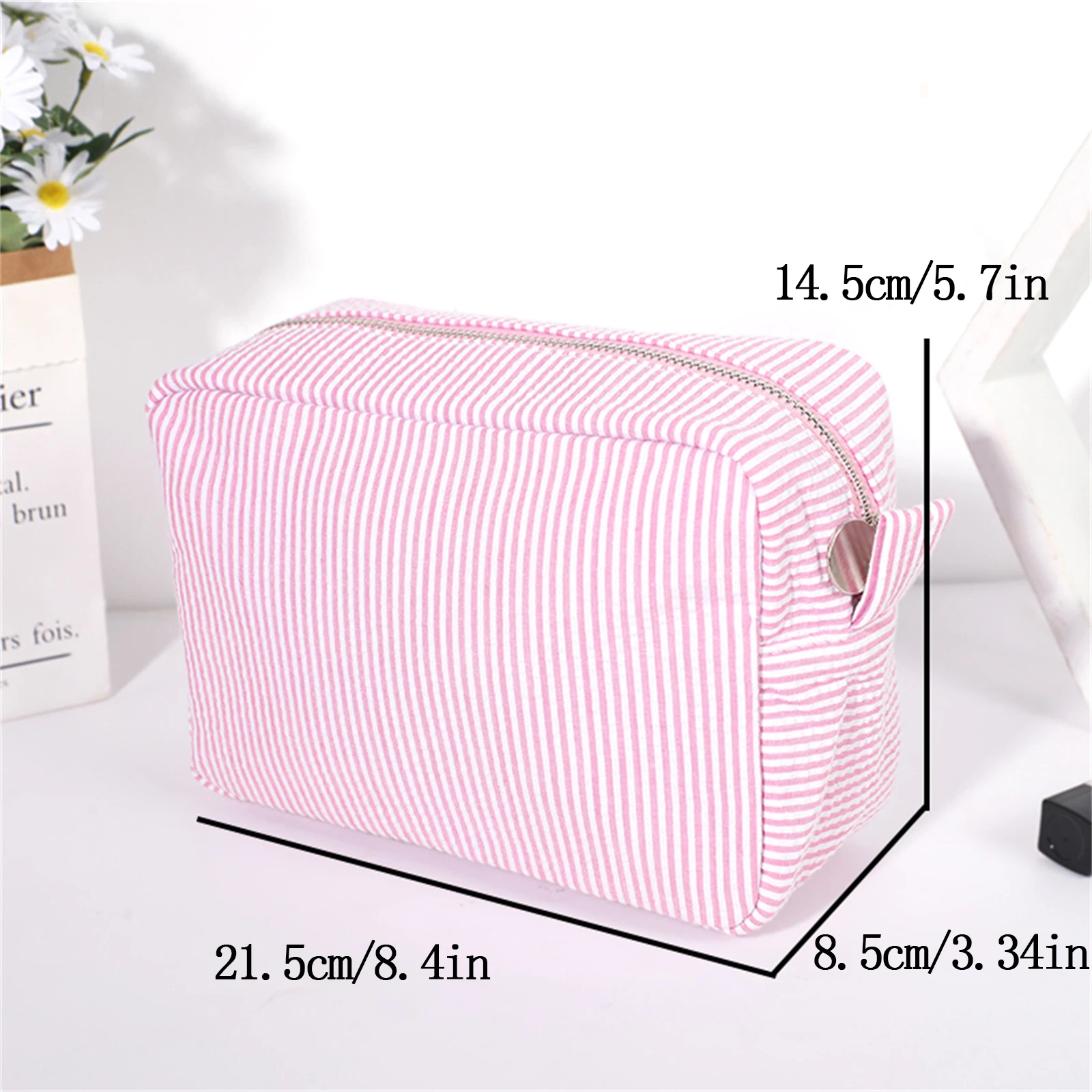 Seersucker Cosmetic Bag For Women Storage Makeup Bags Embroidery Toiletry Bag Bridesmaid Gift