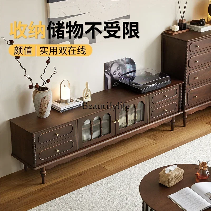 

02ls 18 -*Nordic solid wood TV cabinet, black walnut color retro simple home TV cabinet