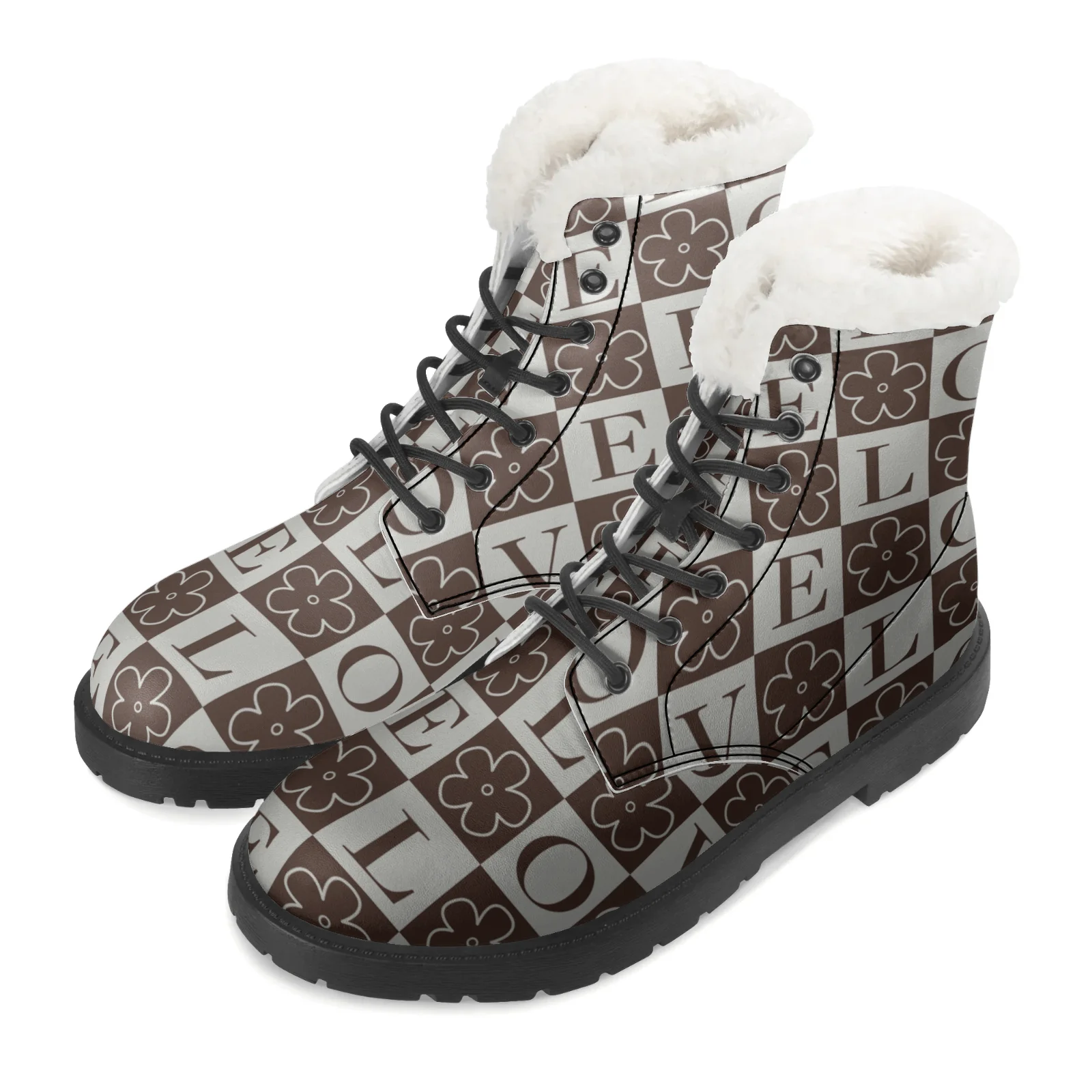 أحذية أنيقة من القطيفة لمنتصف الساق مع أحذية شتوية دافئة مطبوعة بأحرف للرجال والنساء #1