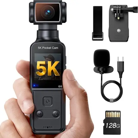 5K Mini Body Camera with 270° Rotating Lens and External Mic Support