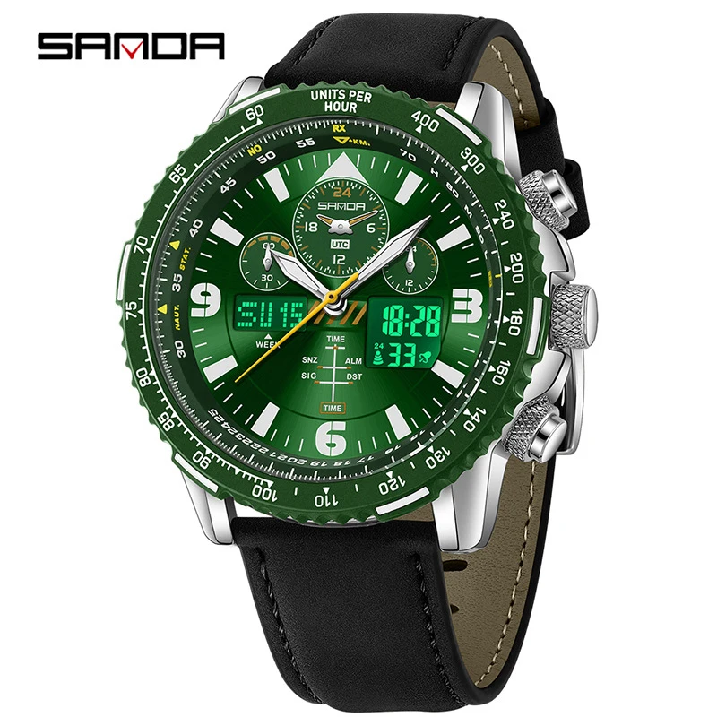 SANDA Stylish Multifunction Student Watch with Dual Display, Countdown, 50M Water Resistance, Trendy Luminous Men's Watch