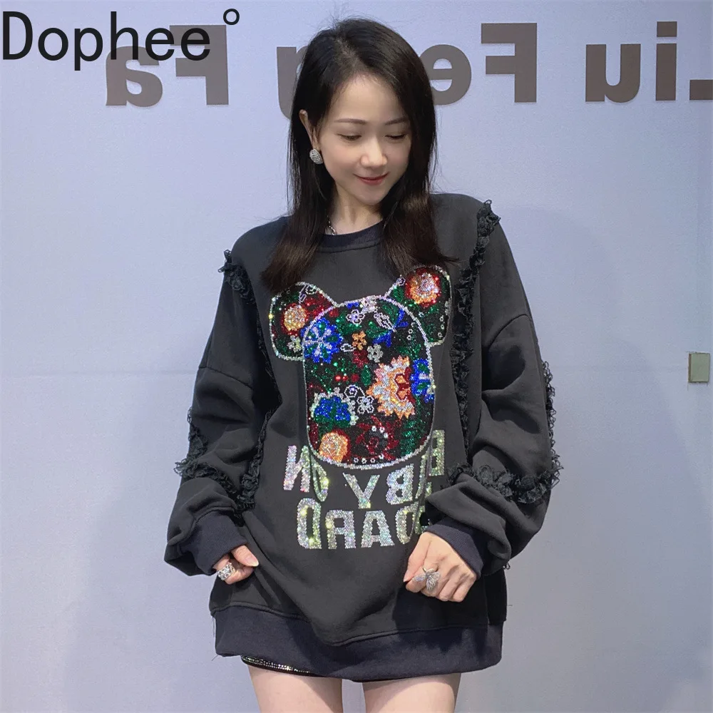 

Ленивый ветер, женский свитшот большого размера, новые осенние пуловеры с круглым вырезом и круглым вырезом с героями мультфильмов, универсальные повседневные толстовки с длинными рукавами