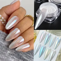 1 caja Aurora blanco cromo polvo de uñas espejo brillante pigmentos de perlas brillo de uñas blanco frotar polvo arte de uñas manicura decorar