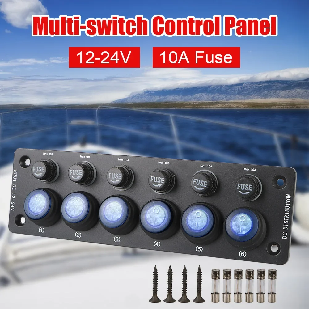 

24V 12V 6 Buttons Switch Panel 10A Fuse Light Toggle Breaker Automobile Accessories For Marine Boat RV Camping Car Caravan Truck