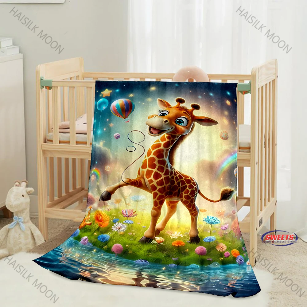 Funny Cartoon Giraffe Blanket Soft Flannel Blanket for Bed Couch Sofa Decor Blanket Birthday Christmas Gift for Son and Daughter