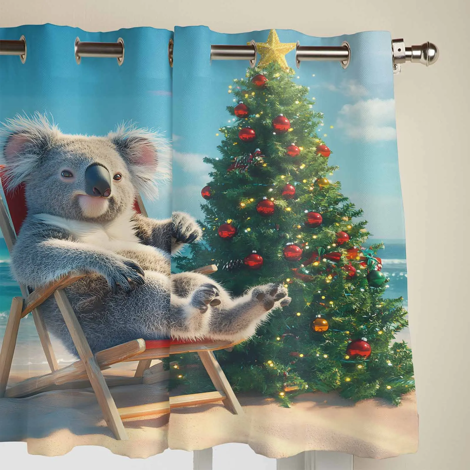 Summer Koala Beach Sunbathing Window Curtains Printing Curtains for Living Room Modern Design Bedroom Decor Drapes