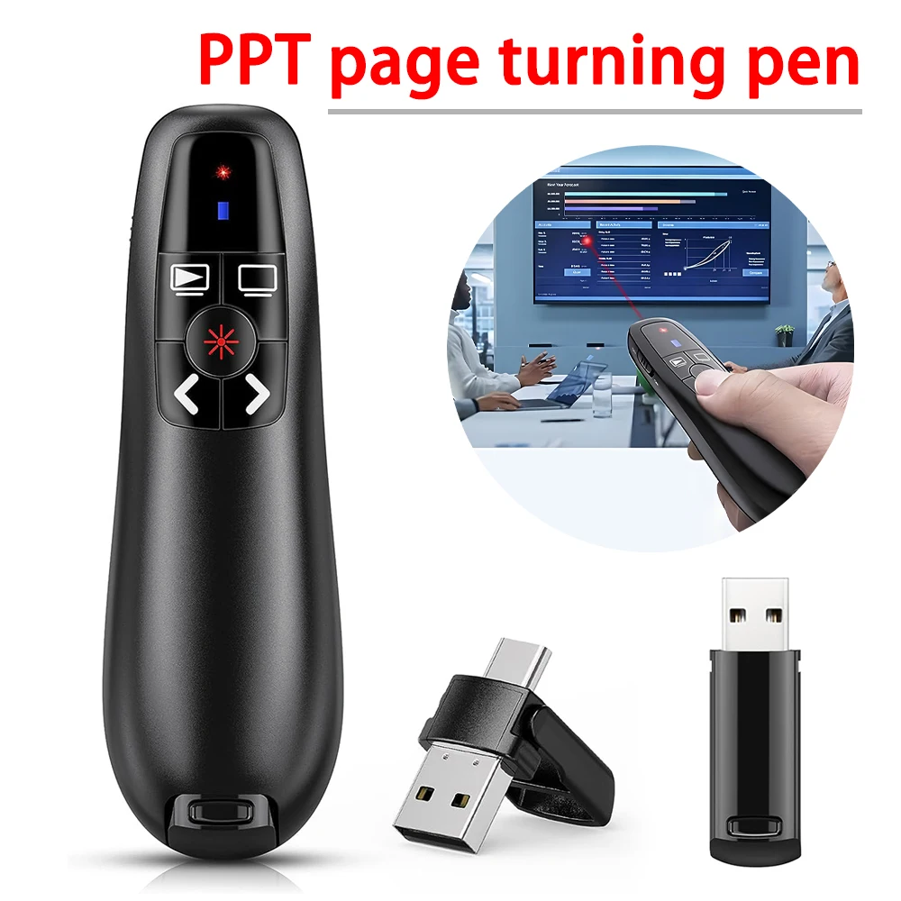 2.4G Wireless Powerpoint Pen Presentation Clicker USB Remote Control Page Turning Pen Presenter Pointer PPT Slide Advancer Pen