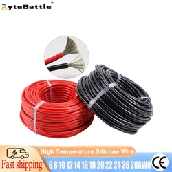 Cable de silicona ultra suave resistente a altas temperaturas, cable rojo y negro, 6, 8, 10, 12, 14, 16, 18, 20, 22, 24, 26, 28AWG