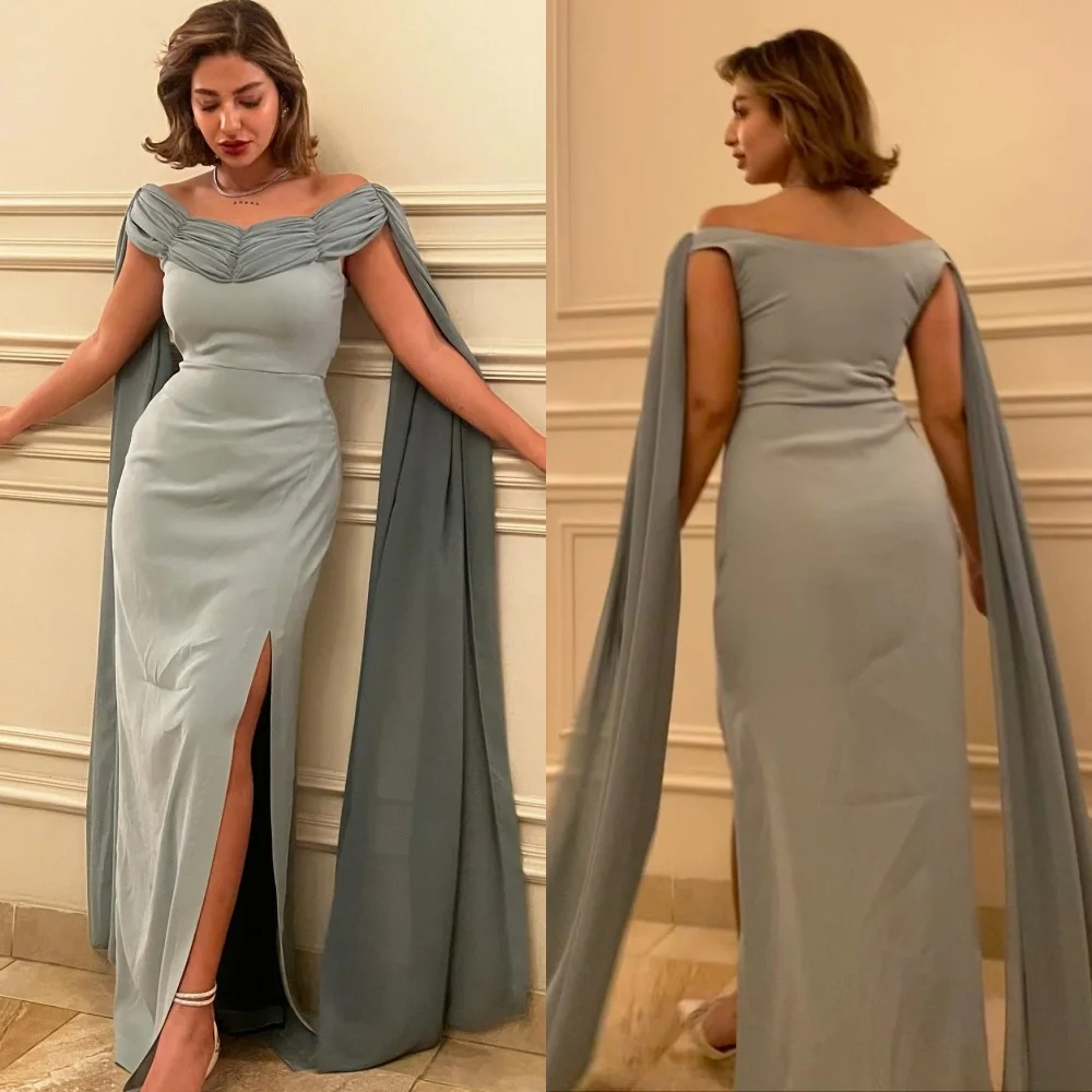 Jersey Pleat Homecoming A-line Off-the-shoulder Bespoke Occasion Gown Long Dresses