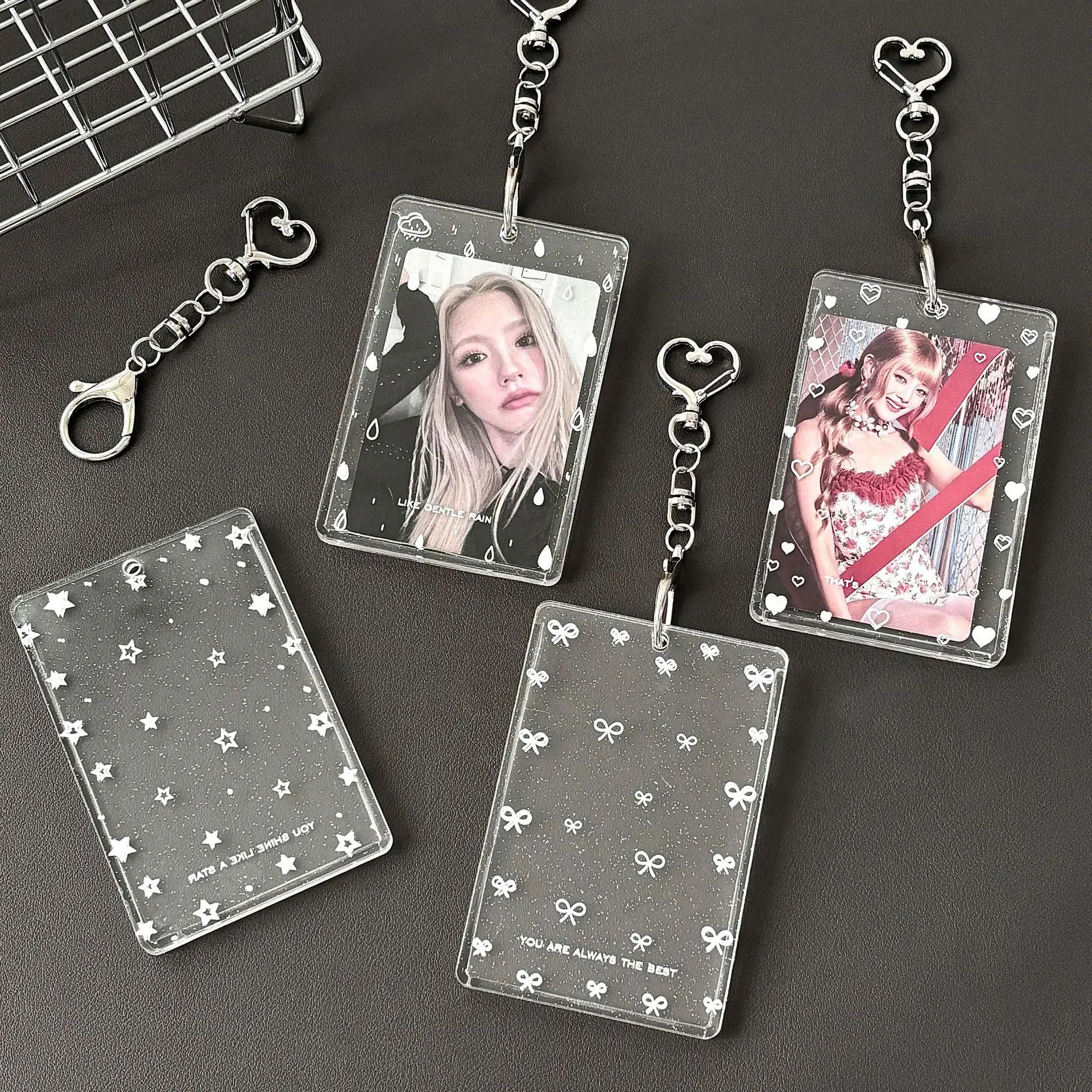 

Acrylic Glitter Photocard Holder Keychain Photo Card Holders 2.7x4.1 Inch ID Badge Holder Bus Card Credit ID Bank Card Holder