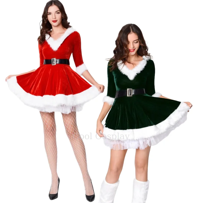 

Christmas Adult Costume Role Play Bicolor Santa Girl Uniform Party Costumes for Cospaly and Dress up Christmas Costume