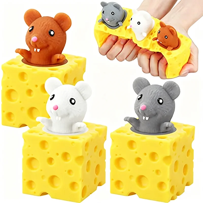 Käse-Spielzeug Stress-Ratte Maus in Käse Form Sensorisches Angstlinderungs-Spielzeug für Büro, Geburtstag, Stressabbau, Geschenke, Party-Mitbringsel