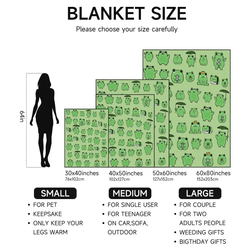 1개의 녹색 개구리 테마 플란넬 담요, 부드럽고 소파, 침대, 사무실, 사계절 사용에 적합합니다.