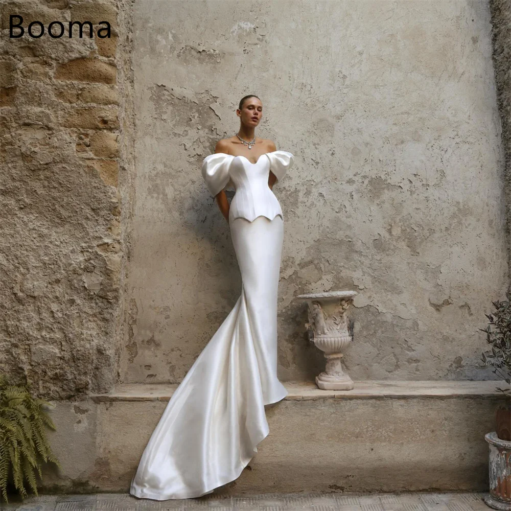 

Booma Mermaid Elegant Off The Shoulde Pleat Wedding Dresses Simple Satin Sleeveless Long Brides Gown Custom Made 2025