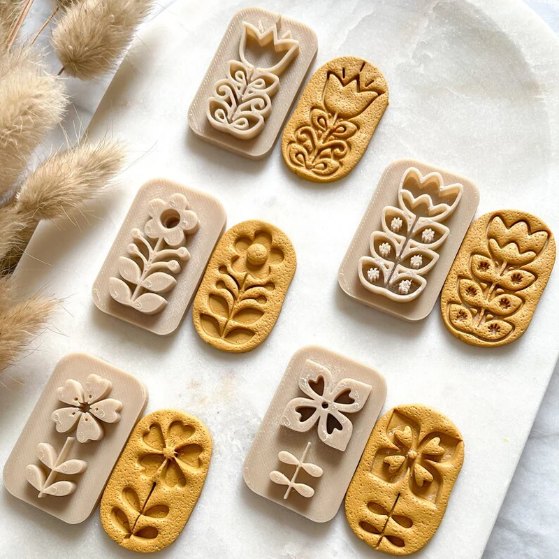 

Форма для штампов для сережек ручной работы для мягкой глины, уникальные узоры с отпечатками, цветочный штамп, печать, полимерная глина, инструмент для тиснения текстуры