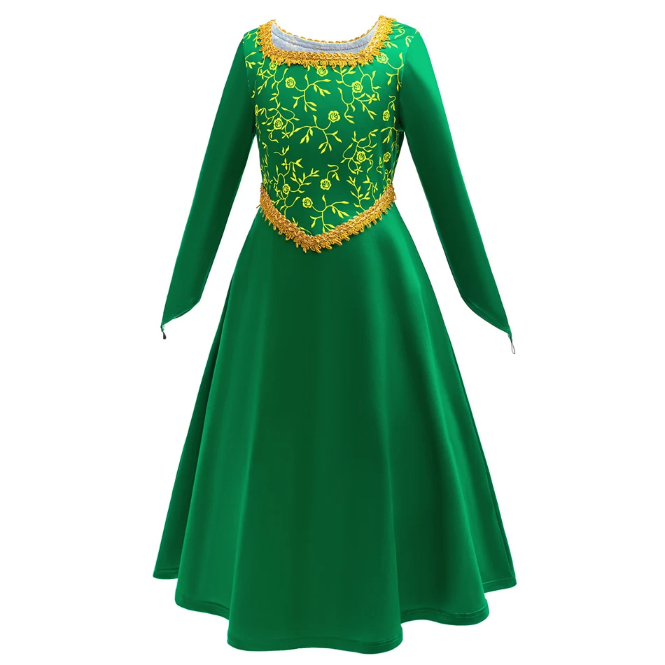 Kids Anime Princess Green Dress Fiona Cosplay Monster Role Playing Costume Halloween Fantasy Party Sets Girls Children Clothes