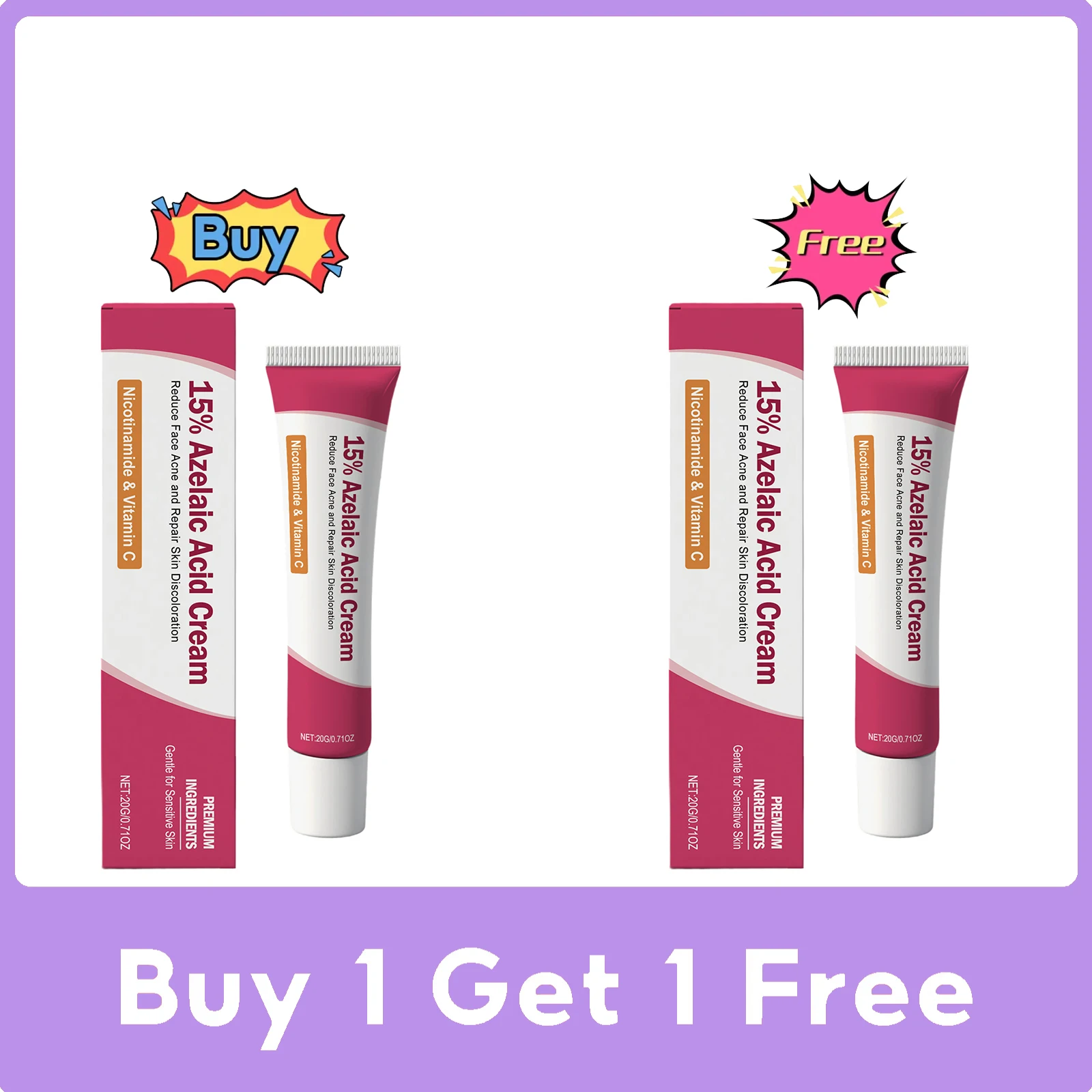 Azelaic Acid Cream Acne Clearing Gentle Acne Removing Facial Serum Herbal Formula Moisturizing Oil Control Pore Minimizing 20g