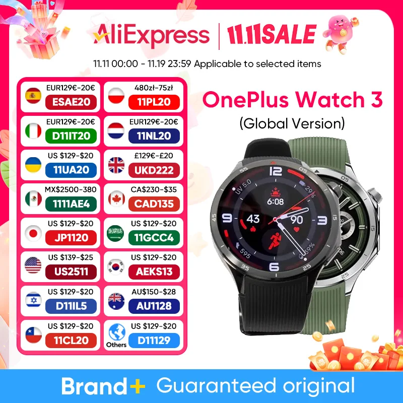 2025 ساعة OnePlus الجديدة 3 الإصدار العالمي ساعة ذكية 1.50 بوصة AMOLED 32GB ذاكرة Snapdragon W5 Wear OS بواسطة Google NFC IP68 5ATM