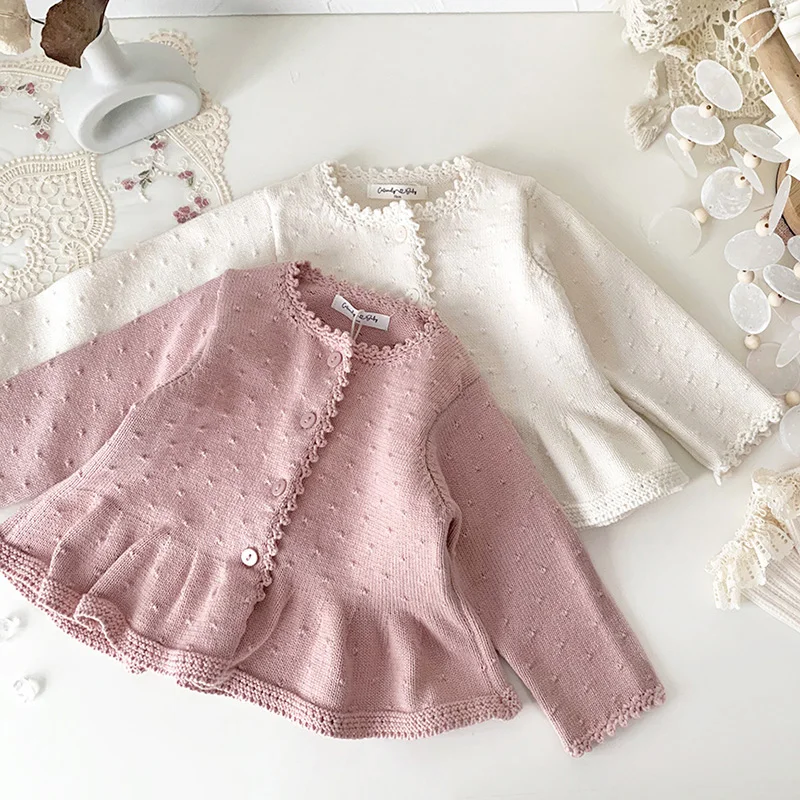 Autumn Spring Korean Style Kids Knitting Cardigan Long Sleeved Solid Color Children Clothes Baby Girls Knitting Cardigan Coat