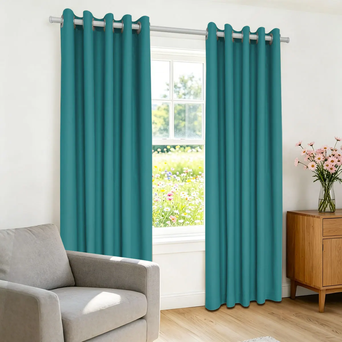Peacock Teal High‑Density Blackout Curtains, Grommet Top Light Blocking Window Drapes for Bedroom Living Room, 2 Panels