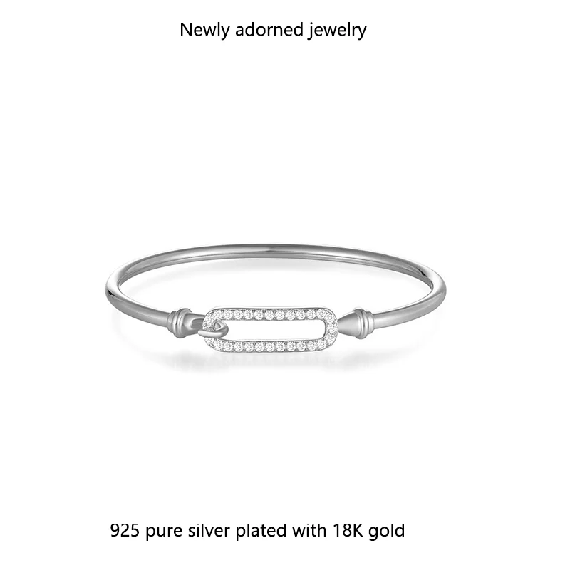 

European and American unique style silver-plated sterling silver (S925) bracelet with hollow design and micro-set cubic zirconia