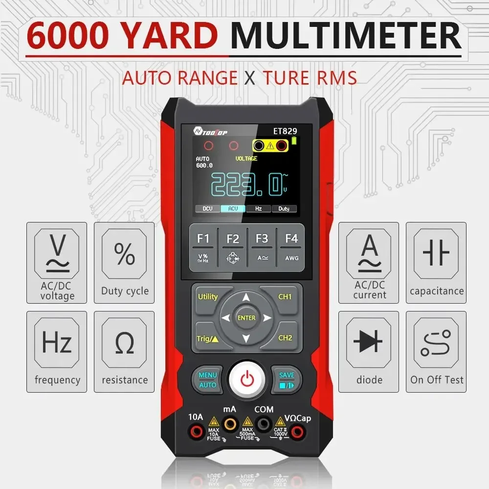 TOOLTOP ET829 2 Channel 250MSa/s 80MHz Digital Storage Osclloscope Multimeter Signal Generator 3 in 1 Multifunction Oscilloscope