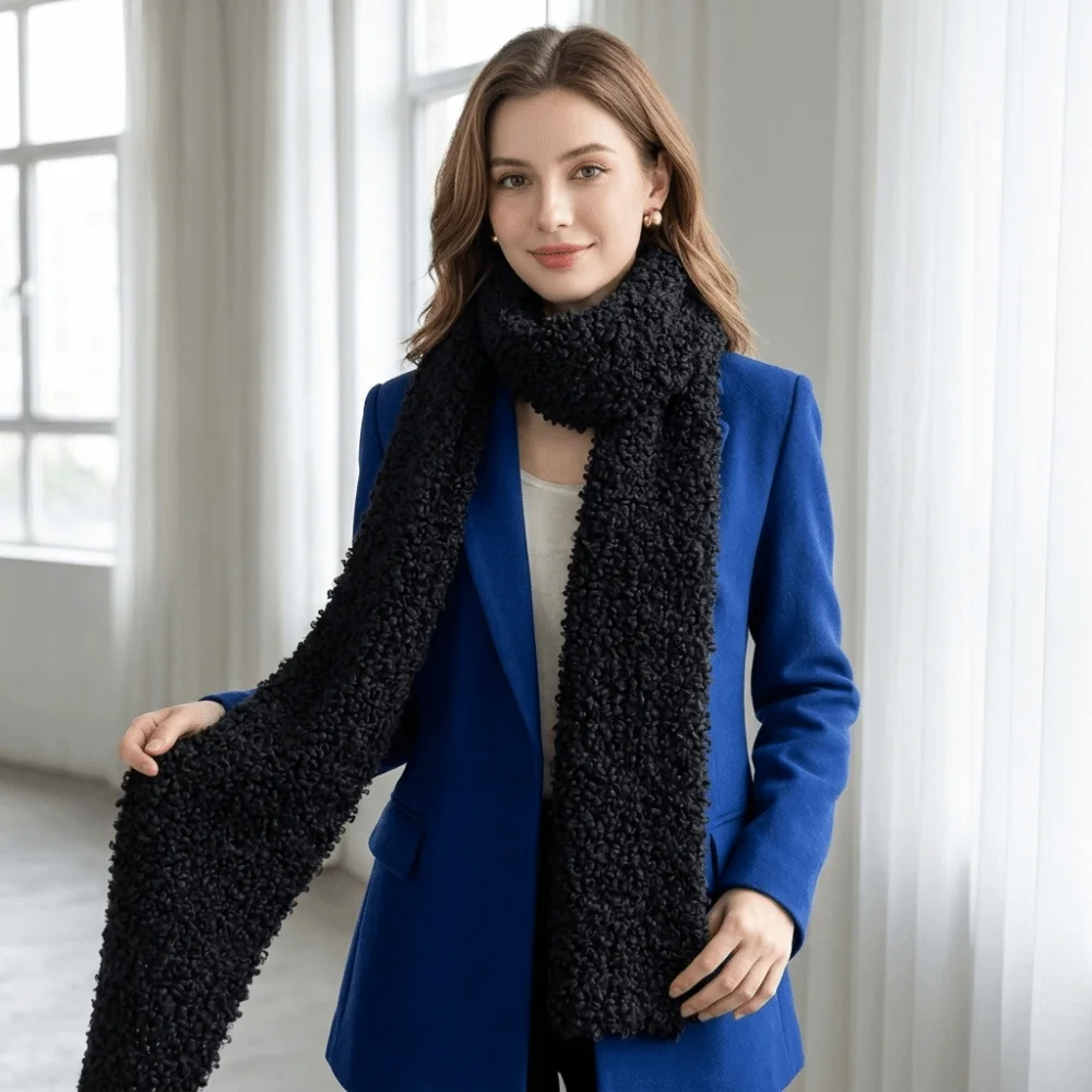 Temperament Faux Sherpa Scarf Thickened Warm Neck Warmer Double-Sided Soft Neckerchief Wrap Winter Wear