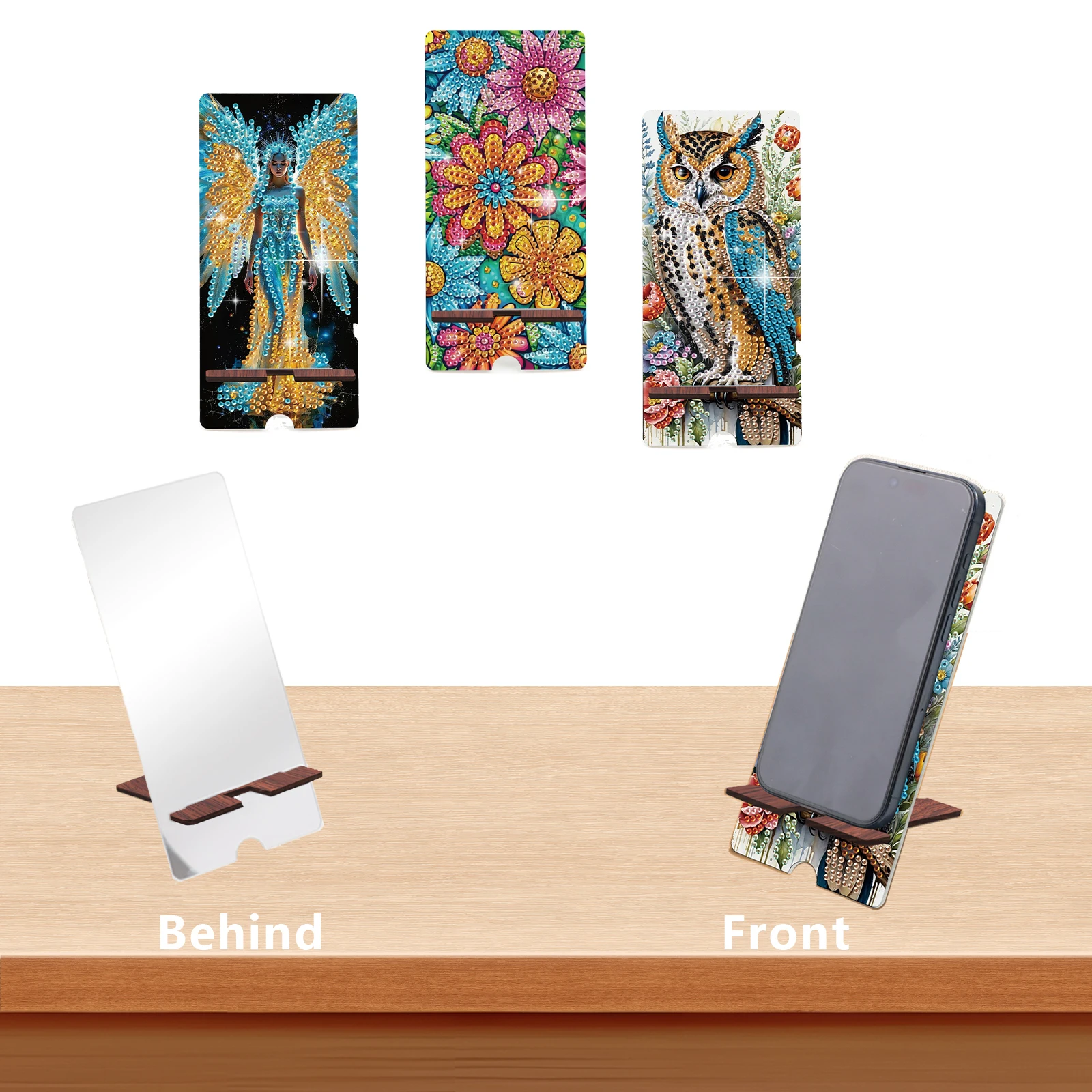 Kits de soporte para teléfono con pintura de diamantes, diseño de tema volador, soporte para teléfono con arte de diamante y Base de espejo para regalo de decoración creativo hecho a mano