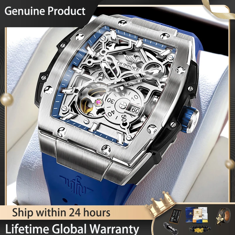 

OUPINKE 3213 New High Quality Mens Watch Luxury Automatic Mechanical Watch﻿ 50M Waterproof Silicone Watches Gift Box