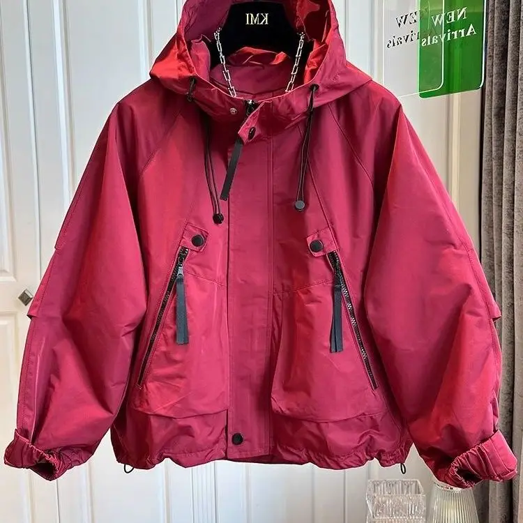 2025 primavera e outono nova jaqueta feminina viajando solto com capuz quente jaqueta à prova de vento