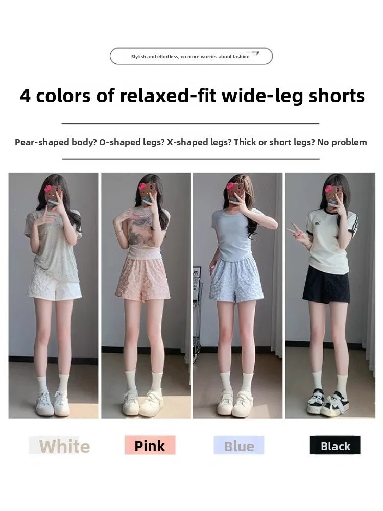 Ice Silk Floral Sport Shorts Women Summer Thin Loose Casual Straight Leg Pants Mountain A-Line Three Quarter Length Pants